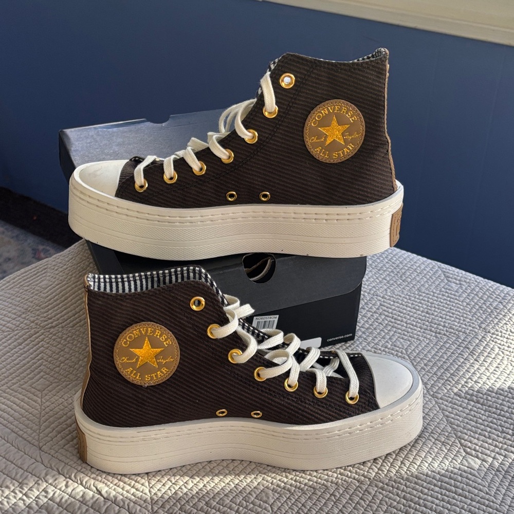 Converse Black and Gold Platform High-Tops - only worn once!